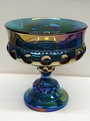 Vintage INDIANA GLASS IRIDESCENT BLUE CARNIVAL GLASS COMPOTE KINGS CROWN • $15.99