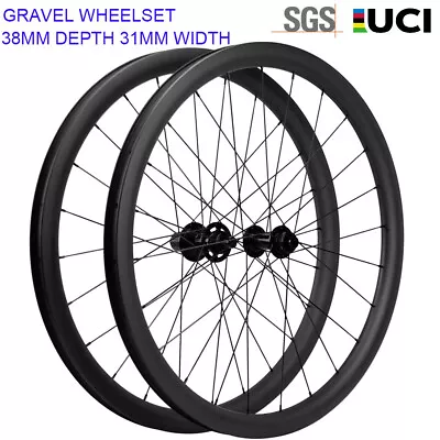 38mm Gravel Carbon Wheels 700C CycloCross Clincher&Tubeless Disc Brake Wheelset • $407.55