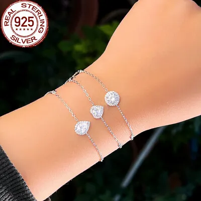 Chain Round Heart Drop Bracelet Decoration CZ Bridal Sterling 925 Silver Jewelry • $8.99