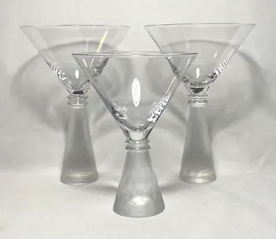 Z GALLERIE ~ Set (3) Clear MARTINI-COSMO GLASSES W/Frosted Stems (9 & 10 Oz.) • $48