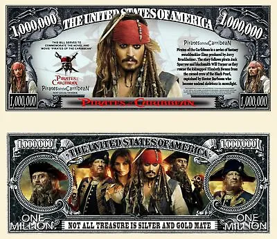 Pirates Of The Caribbean Million Dollar Bill Play Funny Money Note + FREE SLEEVE • $1.69