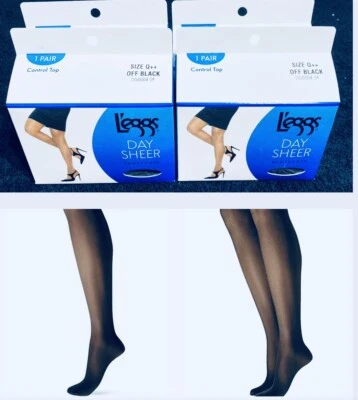$12 • Buy Lot Of 4 Leggs Day Sheer Size Q++ Off Black Control Top Pantyhose