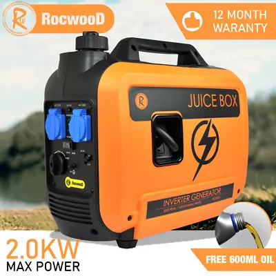 Inverter Generator Petrol 2000W Watts RocwooD Portable Camping FREE Oil • £349.99