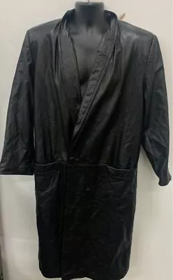 GIII Men's Black 100% Leather Long Coat Sz L • $24.99