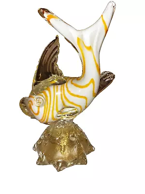 Murano Yellow & White & Clear Fish Gold Flecked Base 8  Tall • $48