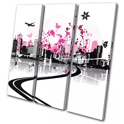 Abstract Floral Vector City TREBLE CANVAS WALL ART Picture Print • $109.99