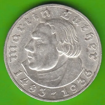 Coin Silver Mark 5 Reichsmark 1933 A Luther IN XF Nice Nswleipzig • $175.27