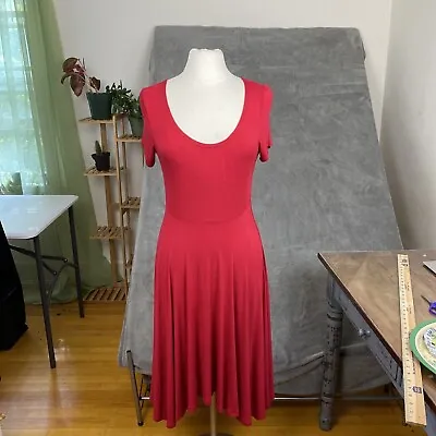 Vintage Mary McFadden Dress Womens Large Red A Line Scoop Neck Rayon Stretch • $34