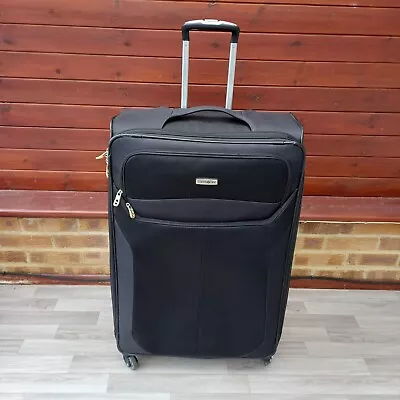 Samsonite 4 Wheel Spinner Suitcase Black Soft Shell Lightweight Large Case 78cm • £79.99