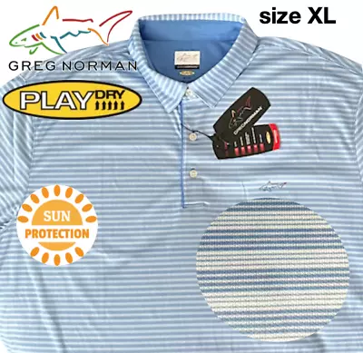 Greg Norman Men's Polo Shirt Xl Blue Stripes 3 Buttons Placket Short Sleeve • $20