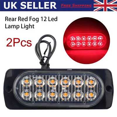 2Pcs Rear Red Fog Light 12 LEDs Lamp 12V 24V Truck Caravan Car Van Bus Trailer • £8.25