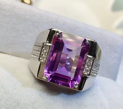 Men's Engagement Ring 3CT Emerald Cut Simulated Amethyst 925 Sterling Silver • $113.04