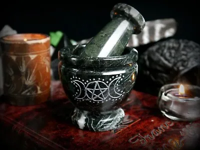 Black Marble Mortar And Pestle Pentacle Witch Pagan Wicca Witchcraft Spells Herb • £17.99
