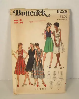 Vintage Butterick 6226 V-Neck Dress In 4 Lengths Misses' 12 Pattern Uncut • $12.99