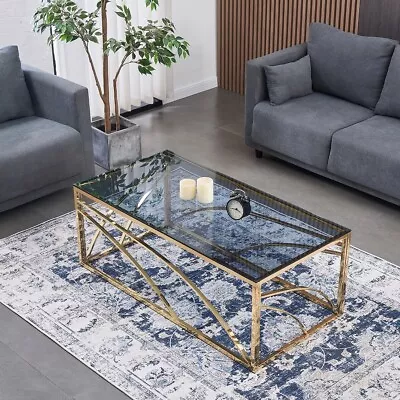 AINPECCA 1x Coffee Table Gold Stainless Steel Glass Top Living Room Cafe • $99.99