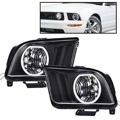 Fit For 2005-2009 Ford Mustang Black LED Halo Headlights Headlamps Left+Right • $74.81