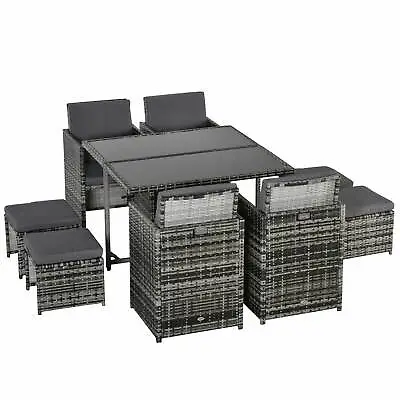 Outsunny Rattan Furniture Set Wicker Weave Patio Dining Table Seat Mixed Grey • £385.99