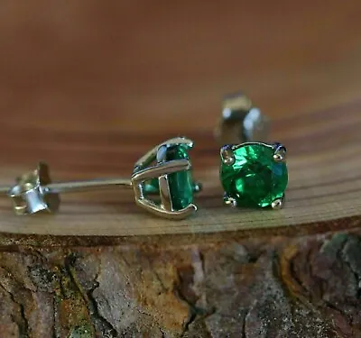 2Ct Round Cut Natural Emerald Stud Women's Gift Earrings 14k Real White Gold • $239.99