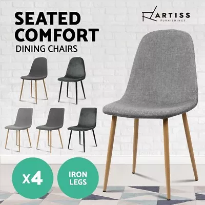 Artiss Dining Chairs Kitchen Chair Fabric Velvet Seat Cafe Modern Grey X4 • $149.95