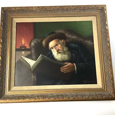 Vintage Konstantin Szewczenko Oil Painting Wooden Board Old Jewish Rabbi Reading • $291.85