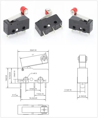 3 X Mini Micro Momentary Limit Push Switch Roller Lever Arm SPDT 250VAC 5A 3-Pin • £3.95