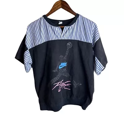 Vintage 80’s Air Jordan Flight Nike Men’s Striped Pullover V Neck Shirt Size L • $59.99