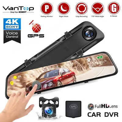 VANTOP 4K 12  Dual Car Dash Cam DVR GPS Voice Control Rear View Mirror Camera US • $48.79