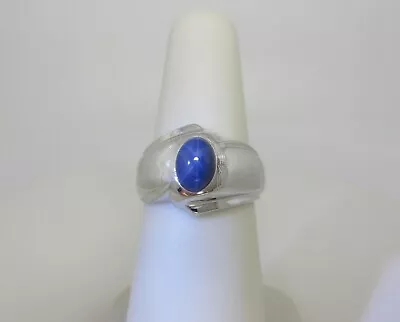 White Gold Blue Star Sapphire Ring Pinky Ring Vintage .75ct 10K Size 5.75 R1750 • $339