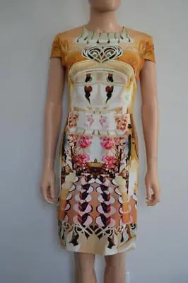 $135 • Buy Mary Katrantzou Gold Multicolored Graphic/Floral Print Silk Dress Sz.US 6