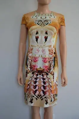 Mary Katrantzou Gold Multicolored Graphic/Floral Print Silk Dress Sz.US 6 • $95