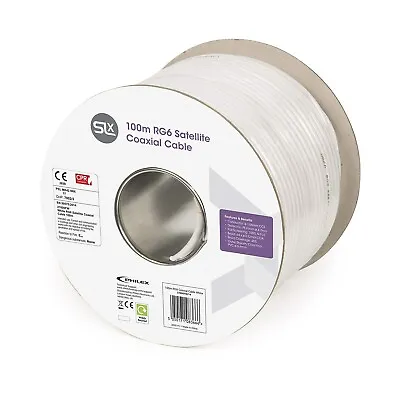 SLx  Coax Cable 100m RG6 White Reel Satellite Freesat Digital TV Aerial Cable • £15.99