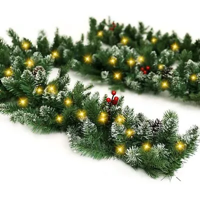 9Ft Pre-Lit Christmas Garland Artificial Xmas Indoor Outdoor Decoration Garl... • $50.38