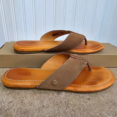 UGG Carey Flip Flop Sandals Slip On Leather Suede Chestnut Comfy Elegant Sz 5.5  • $35.95