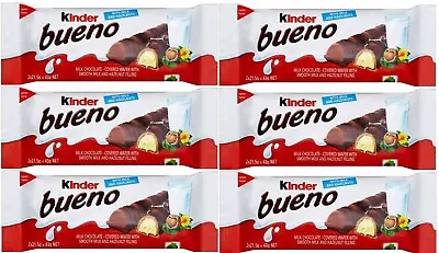 6 X Kinder Bueno Chocolate Bar Hazelnut Chocolate Treat Easter Work Kids School • $24.95
