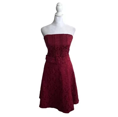 B Smart Y2K Textile Red Damask Vintage Belted Formal Dress Strapless US Size 8 • $23.80