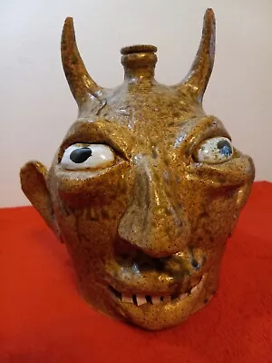 MB Marvin Bailey Face Jug Southern Folk Art Pottery Hand Signed Auto Devil Horns • $225
