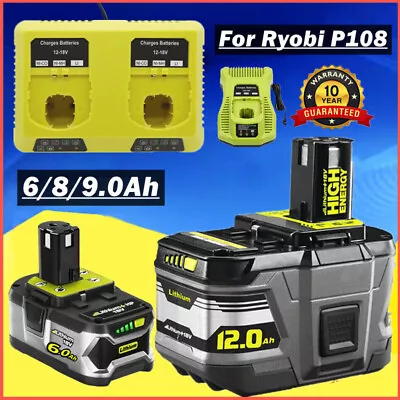 1~2x 12Ah Battery / Charger For RYOBI P108 18 Volt One+ Plus 6.0Ah P107 RB18L26 • $125.99