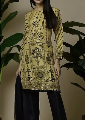 Ready Made Trouser Kameez Suit Black Lemon 3 Pc Size Medium Indian Pakistani • £18.99