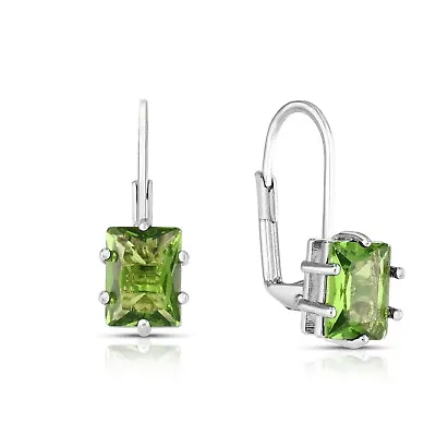 925 Sterling Silver 2.00ct Emerald Cut Peridot Leverback Earrings For Women • $9.99