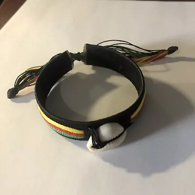 Rasta Shell Striped Adjustable Wrist Band Bracelet Cuff Reggae Surfer • $10