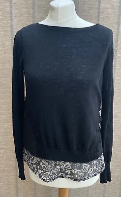 £12.99 • Buy Mint Velvet Linen Knit Jumper Uk 8 With Layered Mock Shirt Black & Paisley Print