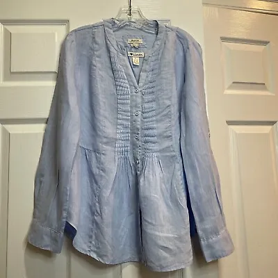 Malvin Germany I Love Linen Size 10 Tunic Top Blue Roll Tab Sleeve Blouse Shirt • $21.99