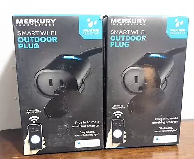 Lot Of 2 Merkury Innovations Indoor/Outdoor WiFi Smart Plug Requires 2.4GHz WiFi • $27.95