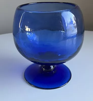 Vintage Art Glass Beautiful Deep Cobalt Blue Large Stemmed Goblet Snifter Vase • $18.99