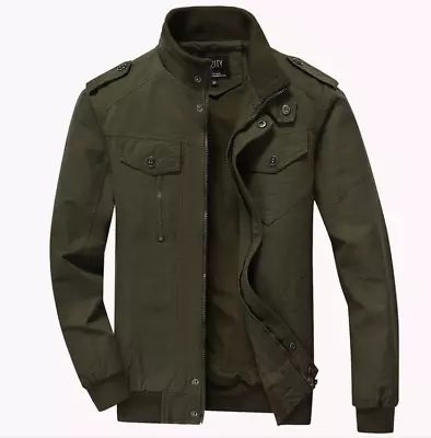 Mens Stand Collar Casual Outdoor Jacket Military Coat Long Sleeve Jacket • $40.19