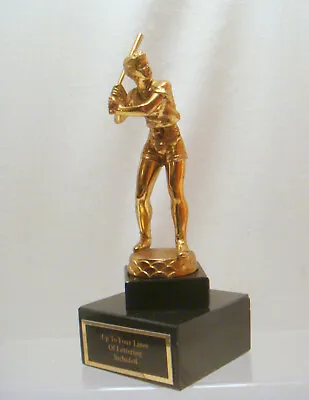 Vintage Gold Metal Baseball Female Batter  Trophy Top Tops Trophy Parts Metal • $23