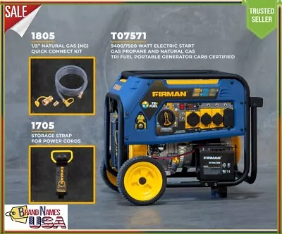 Firman T07571 9400W Peak 7500W Running Tri Fuel (GAS LPG NG Portable Generator • $1349