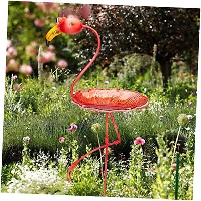 Outdoors Flamingo Bird Bath Glass Bowl Birdfeeder Stake With Metal Stand For  • $57.58