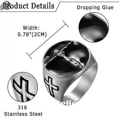 Men's Jesus Christ Crucifix Cross Christian Ring 316L Stainless Steel Band • $10.99