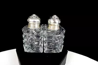 F B Rogers Sterling Lids Cut Glass 2 5/8  Nestling Salt & Pepper Shakers 1950s • $84.95